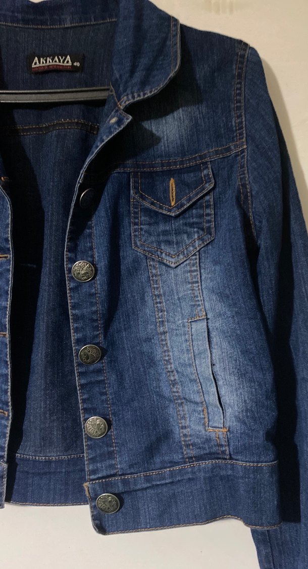 Düğmeli Mavi Kadın Denim Ceket - Görsel 4