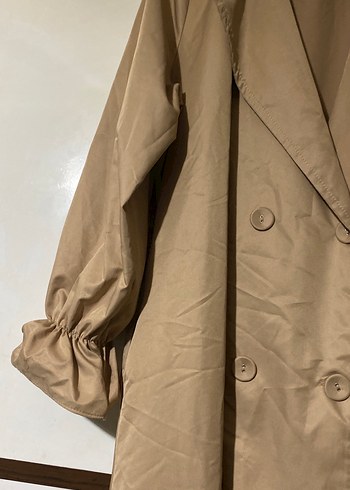 Bej Uzun Düğmeli Keten Trençkot - Görsel 2