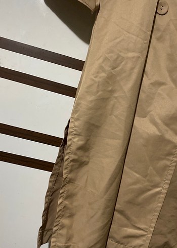 Bej Uzun Düğmeli Keten Trençkot - Görsel 3