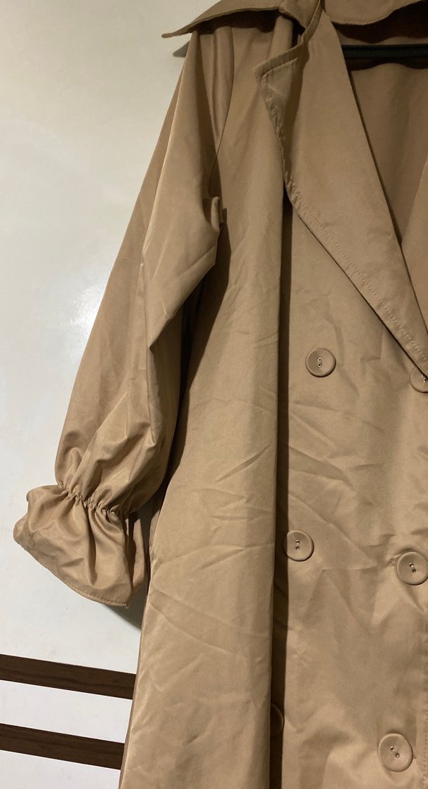Bej Uzun Düğmeli Keten Trençkot - Görsel 2