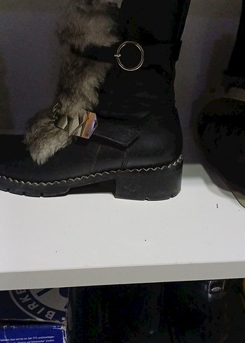 siyah Deri Tüylü Blok Topuklu Kadın Bot - Görsel 6