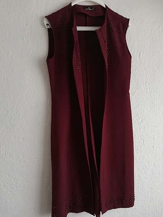 uzun bordo yelek