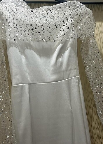 36 Beden beyaz Renk midi boy nişan nikah elbisesi