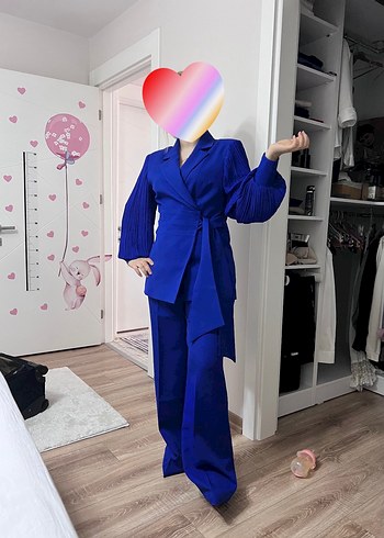 Kemerli Uzun Lacivert Kadın Takım - Görsel 5