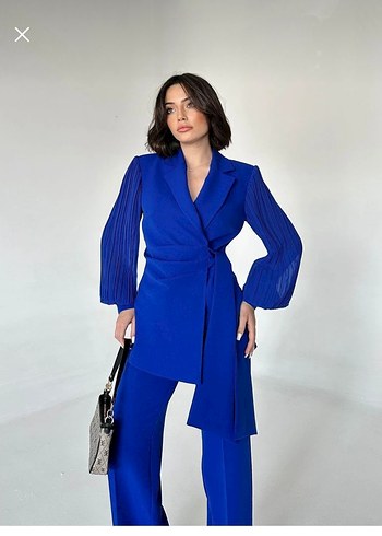 Kemerli Uzun Lacivert Kadın Takım - Görsel 2