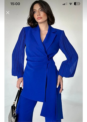 Kemerli Uzun Lacivert Kadın Takım - Görsel 3