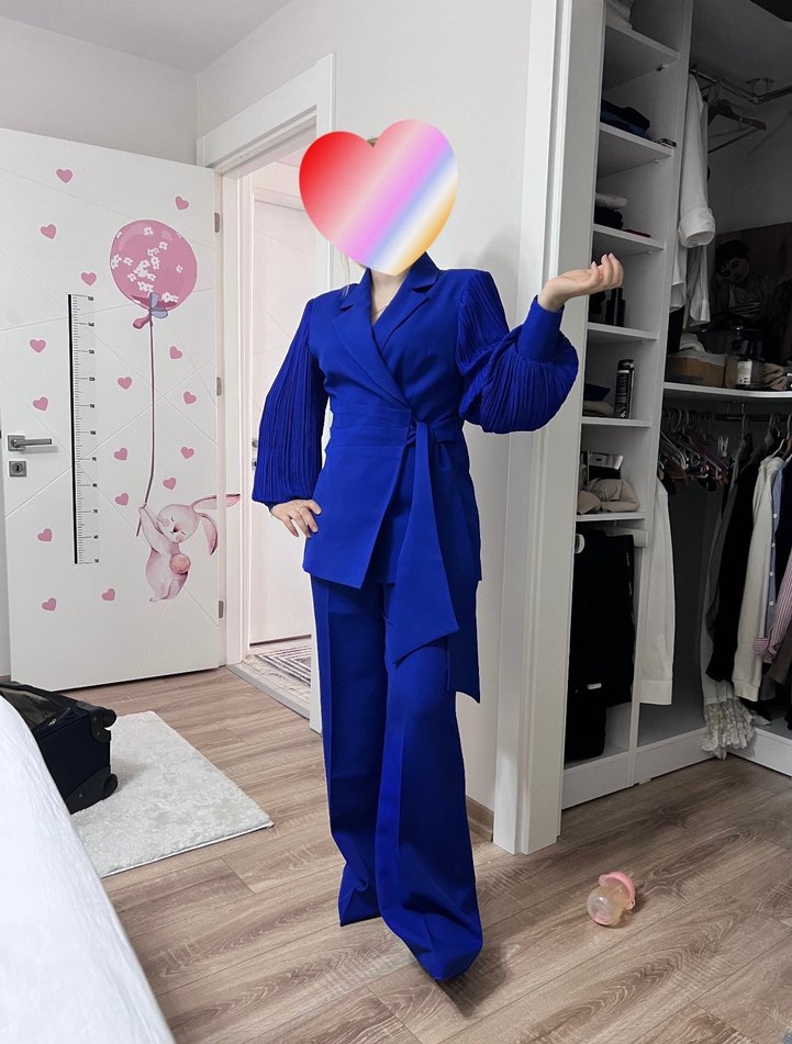 Kemerli Uzun Lacivert Kadın Takım - Görsel 5