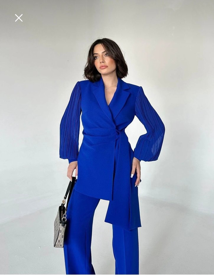 Kemerli Uzun Lacivert Kadın Takım - Görsel 2