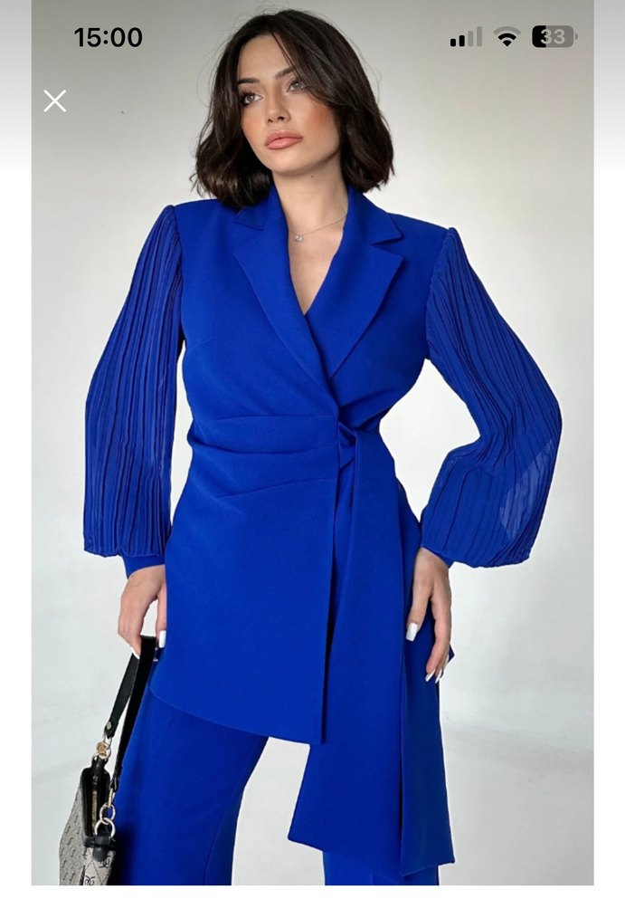 Kemerli Uzun Lacivert Kadın Takım - Görsel 3