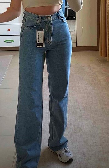 Trendyolmilla mavi yüksek bel wide leg jeans