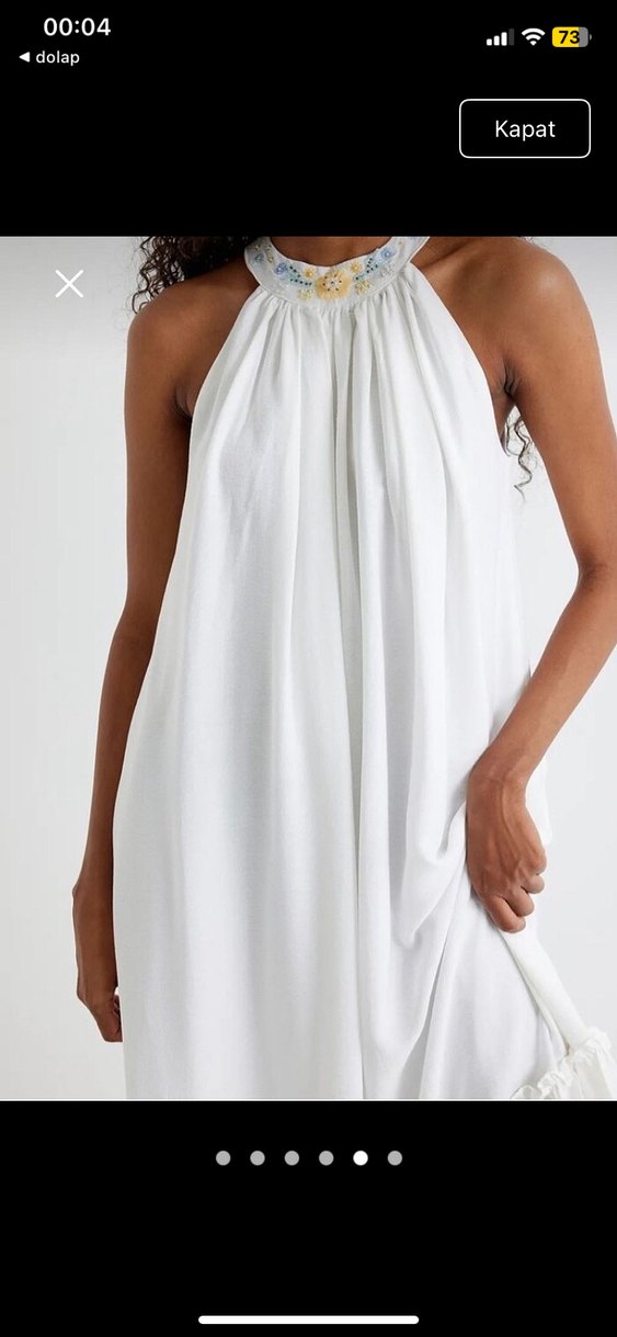 Beyaz Uzun Keten Bohem Elbise - Görsel 4