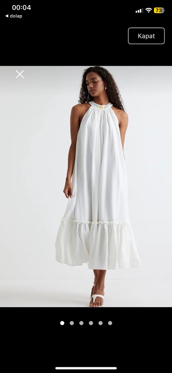 Beyaz Uzun Keten Bohem Elbise - Görsel 3