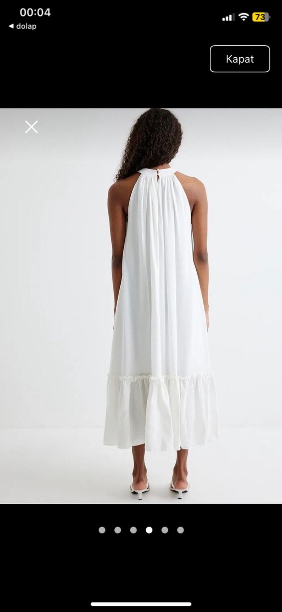 Beyaz Uzun Keten Bohem Elbise - Görsel 2