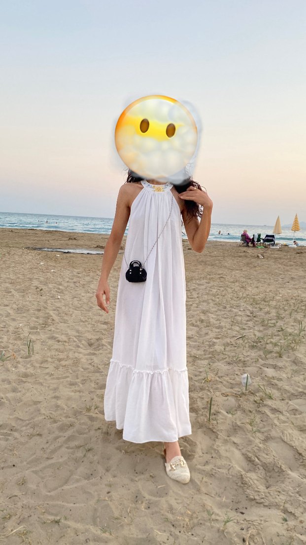 Beyaz Uzun Keten Bohem Elbise - Görsel 5