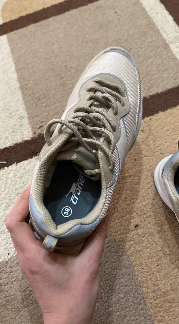 Bej Gri Bağcıklı Kadın Dolgu Topuk Spor Ayakkabı - Görsel 4