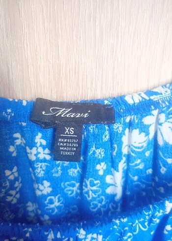 Mavi Mavi Bohem Kısa Kollu Midi Elbise
