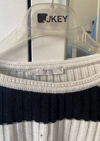 Çizgili, Uzun Kollu Örgü Kadın Kazak - Görsel 2