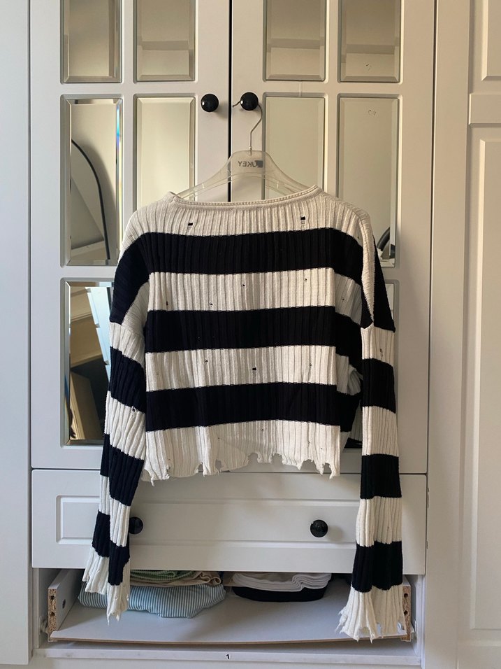 Çizgili, Uzun Kollu Örgü Kadın Kazak - Görsel 3