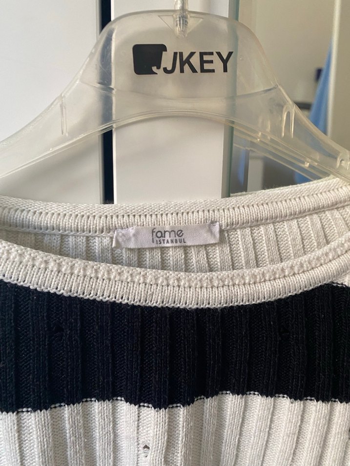 Çizgili, Uzun Kollu Örgü Kadın Kazak - Görsel 2