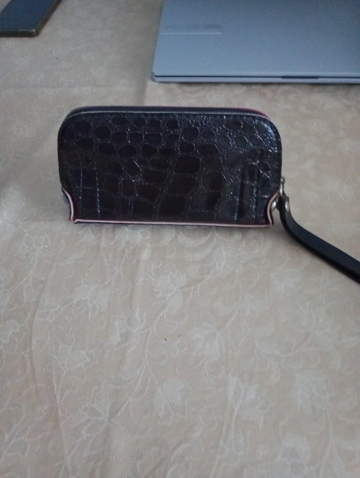 Koyu Siyah Deri Yılan Desenli Kadın Cüzdanı - Görsel 2