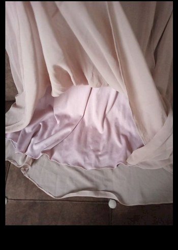 Bej Drapeli Uzun Straplez Abiye Elbise - Görsel 4