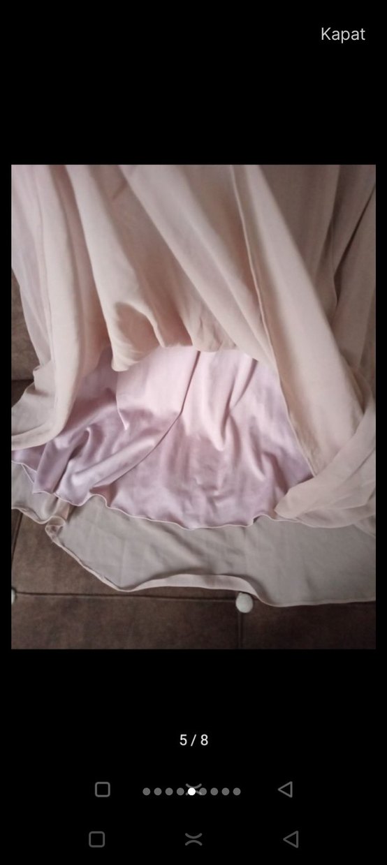 Bej Drapeli Uzun Straplez Abiye Elbise - Görsel 4