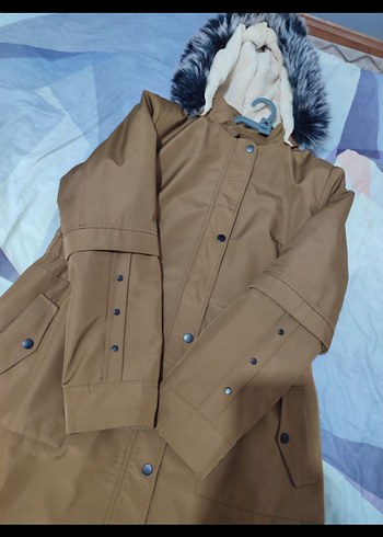 Bej Düğmeli Kadın Uzun Mont - Görsel 5