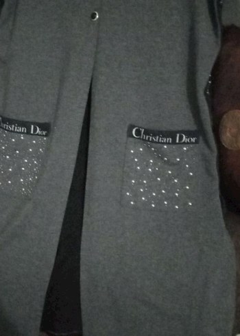 Gri Kadın Uzun Kollu Düğmeli Kaban - Görsel 3