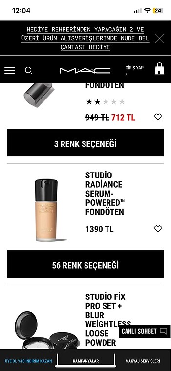  Beden Renk Mac Studio Fix Fondöten