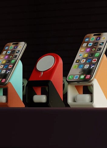 Telefon, saat, kulaklık 3 lü stand
