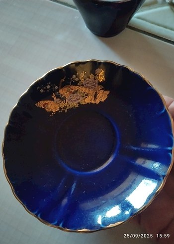 Beden mavi Renk Antik Lacivert Altın Desenli Fincan ve Tabak Seti
