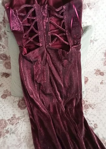 Bordo Drapeli Uzun Abiye Elbise - Görsel 3