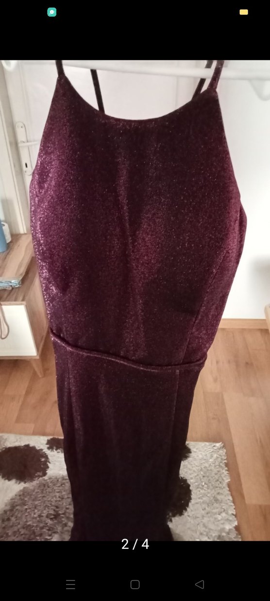 Bordo Drapeli Uzun Abiye Elbise - Görsel 2