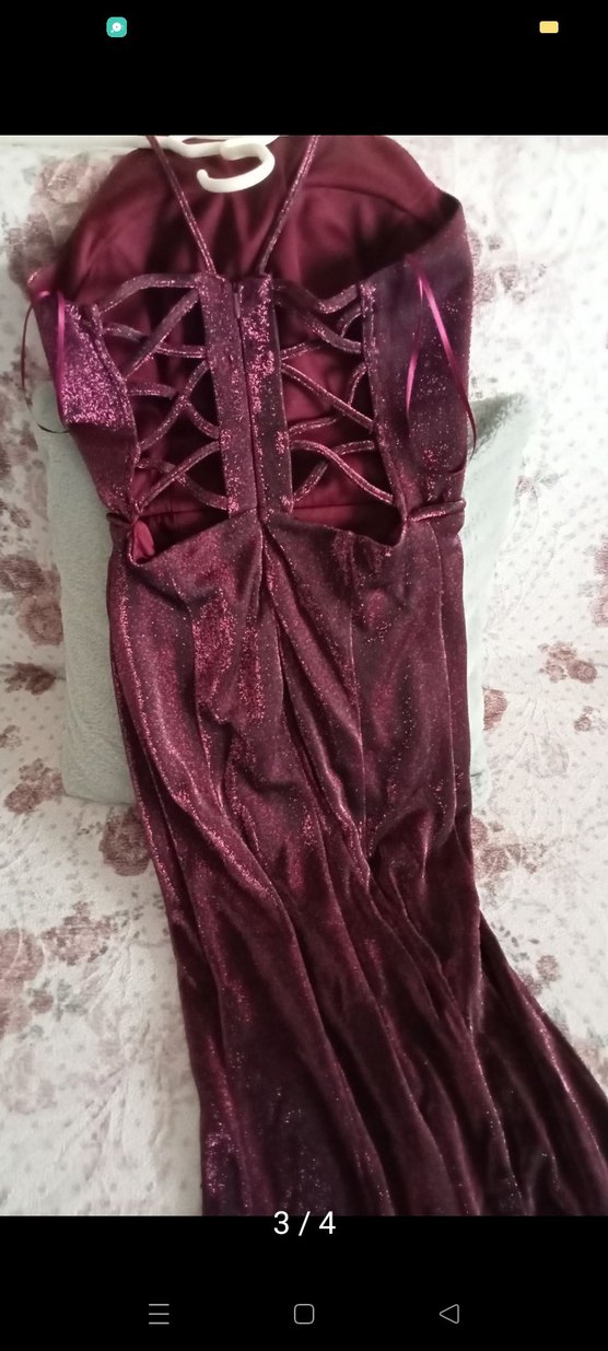 Bordo Drapeli Uzun Abiye Elbise - Görsel 3