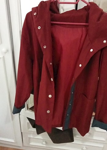 Bordo Düğmeli Midi Kadın Ceket - Görsel 4