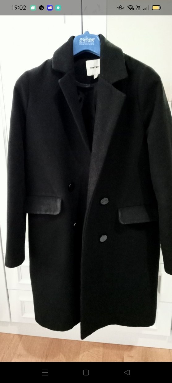 Siyah çift düğmeli kaban - Görsel 2