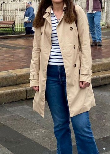 Bej Düğmeli Midi Kadın Trençkot - Görsel 4