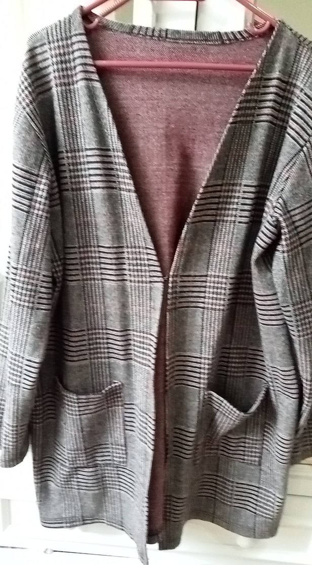 Gri Ekoseli Kadın ceket hırka mevsimlik - Görsel 4