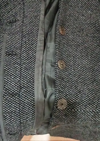 Düğmeli Gri Kadın Yün Kaban - Görsel 3