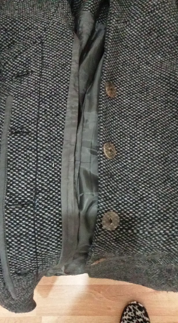 Düğmeli Gri Kadın Yün Kaban - Görsel 3