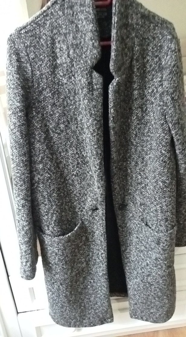 Gri Kadın Yün Düğmeli Uzun Hırka - Görsel 2