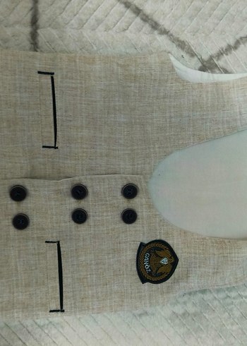 Bej Çocuk Takım Elbise Düğmeli Bohem Tarz - Görsel 3