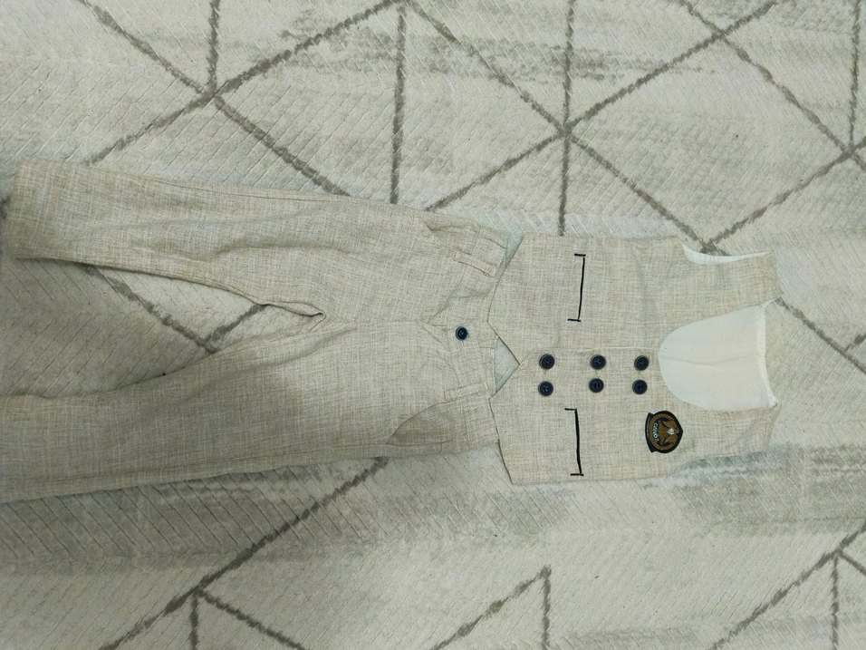 Bej Çocuk Takım Elbise Düğmeli Bohem Tarz - Görsel 2