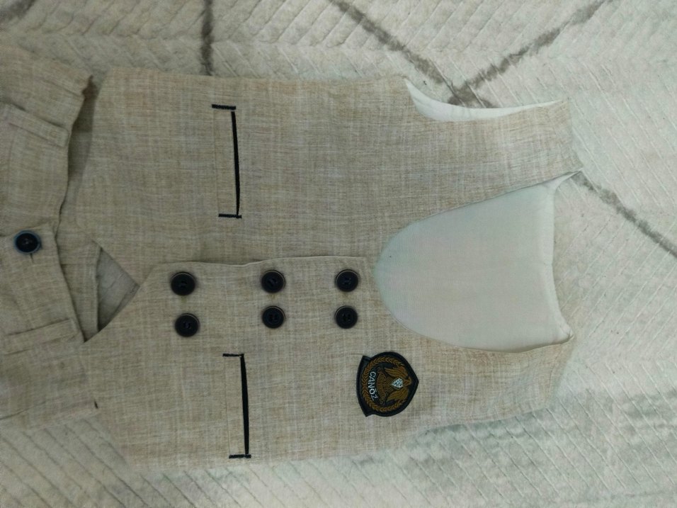 Bej Çocuk Takım Elbise Düğmeli Bohem Tarz - Görsel 3