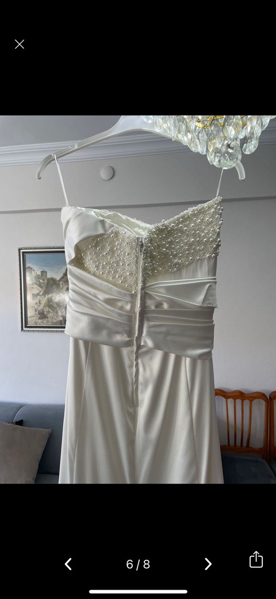 İnci Detaylı Straplez Beyaz Gelinlik - Görsel 3