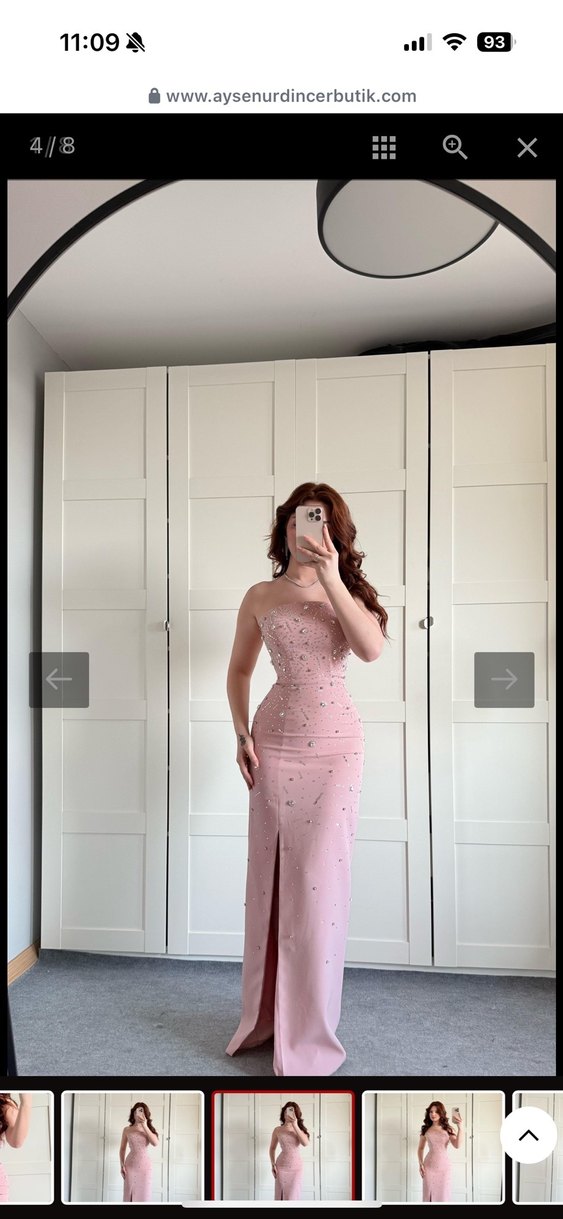 Pembe askılı taşlı abiye elbise - Görsel 3