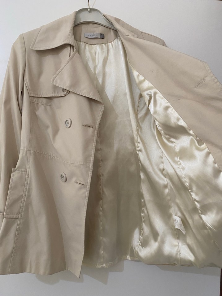 Bej Kadın Düğmeli Trençkot - Görsel 3