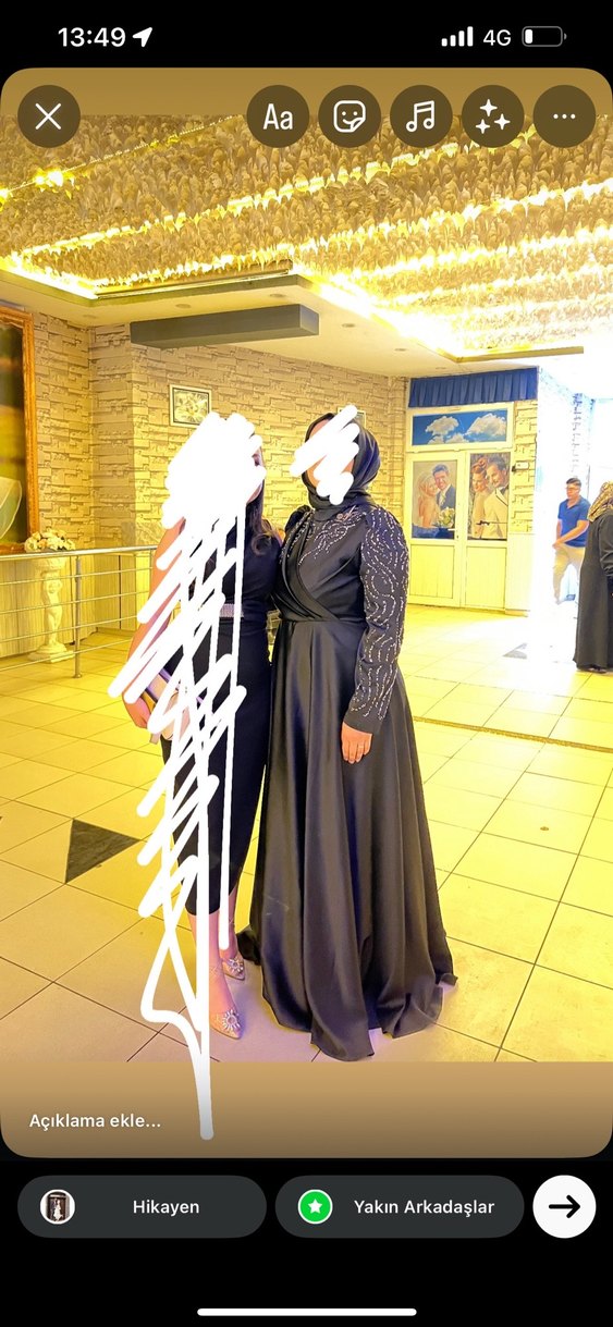 Uzun Siyah Gotik Drapeli Abiye Elbise - Görsel 2