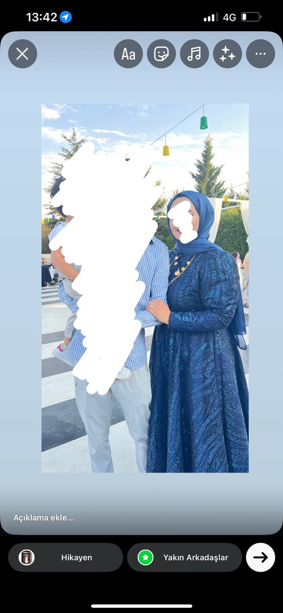 Lacivert Uzun Kollu Drapeli Uzun Abiye Elbise - Görsel 3