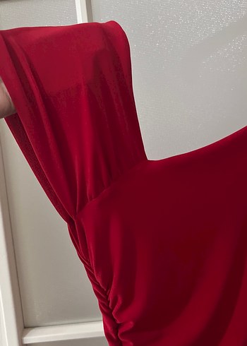 Kırmızı Drapeli Uzun Abiye Elbise - Görsel 7